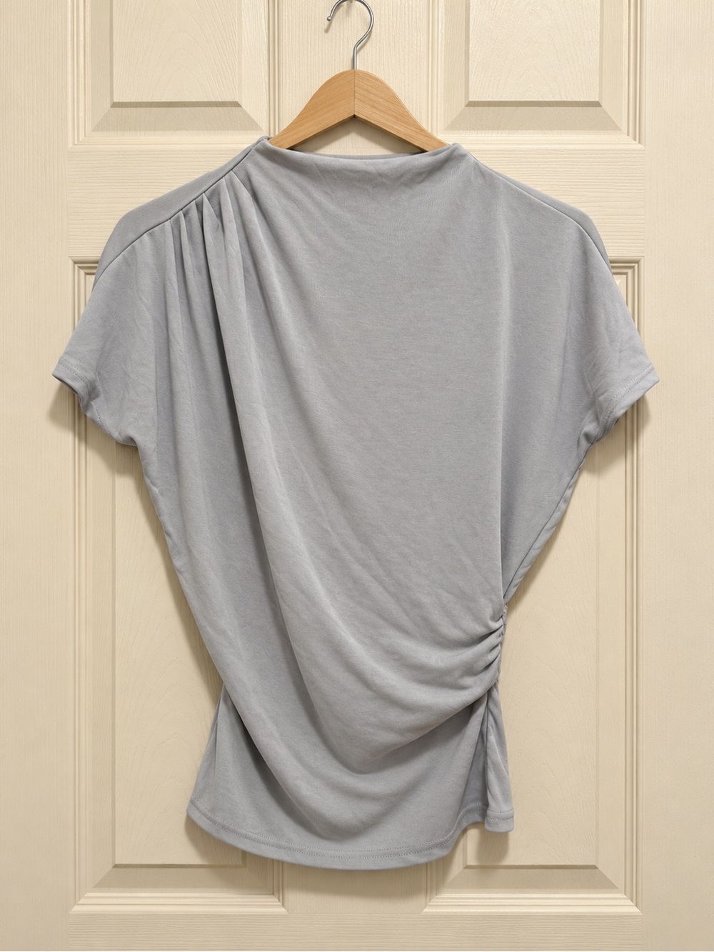 OGL Light Gray Non-Bra Side-Ruched Draped Short Sleeve Top